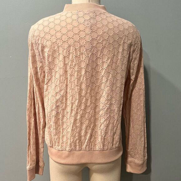 Sanctuary Blush Cameo Pink 100% Cotton Eyelet Bomber Lightweight Jacket Large - Picture 4 of 9